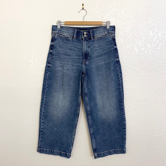 Banana Republic Premium Denim High Rise Wide Leg Crop Jeans Medium Wash Sz‎ 29 - Picture 2 of 8